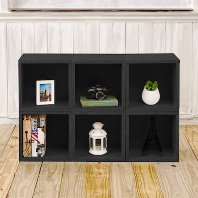 Way Basics 25.6"H x 40.2"W 6 Stackable Modular Modern Eco Storage Cube System Cubby Organizer, Black Wood Grain (PS-MC-6-BK)