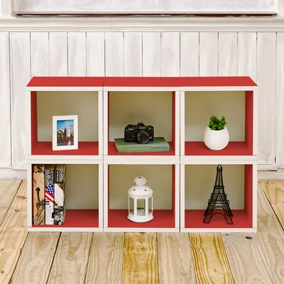 Way Basics 25.6H x 40.2W 6 Stackable Modular Modern Eco Storage Cube System, Red (PS-MC-6-RD)