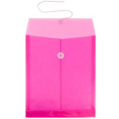 JAM Paper® Plastic Envelopes with Button and String Tie Closure, Letter Open End, 9.75 x 11.75, Fuchsia Pink, 12/Pack (118B1FU)