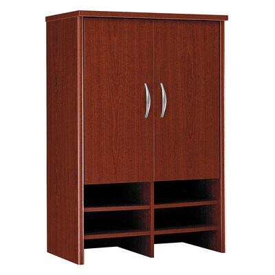Bush Business Furniture Cubix U Shaped Desk w/ Hutch, Peninsula and Storage, Sienna Walnut, Installed (WC36797FA)
