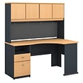 Bush Business Furniture Cubix 60W Corner Desk w/ Hutch and 2 Drawer Pedestal, Beech (SRA007BE)