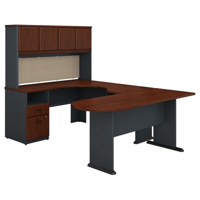 Bush Business Furniture Cubix U Shaped Desk w/ Hutch, Peninsula and Storage, Hansen Cherry (SRA009HC)
