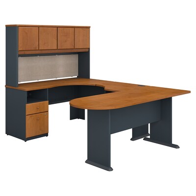 Bush Business Furniture Cubix U Shaped Desk with Hutch, Peninsula and Storage, Natural Cherry, Installed (SRA009NCFA)