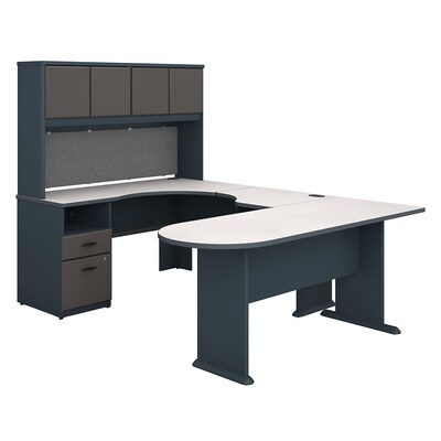 Bush Business Furniture Cubix U Shaped Desk w/ Hutch, Peninsula and Storage, Slate (SRA009SL)