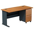 Bush Business Furniture Cubix Desk with 2 Drawer Mobile Pedestal, Natural Cherry (SRC027NCSU)