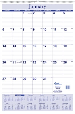 2020 Quill Brand® 30 x 20 Monthly Wall Calendar, Blue (52165-20)