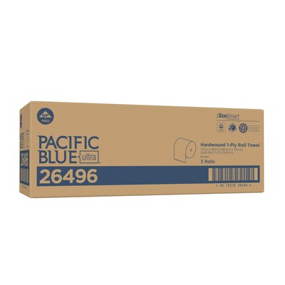 Pacific Blue Ultra 8” High-Capacity Recycled Paper Towel Roll by GP PRO, 1-Ply, Brown, 1150’/Roll, 3 Rolls/Carton (26496)