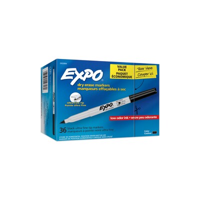EXPO Dry Erase Markers, Ultra Fine Tip, Black, 36/Pack (2003894)