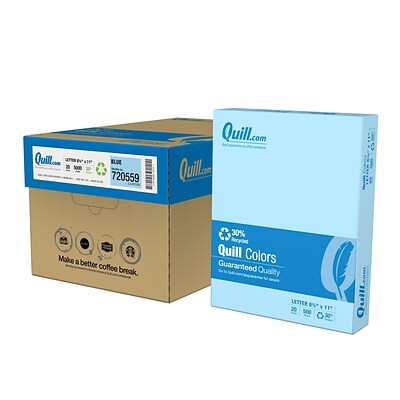 Quill Brand® 30% Recycled Colored Multipurpose Paper, 20 lbs., 8.5 x 11, Blue, 500 Sheets/Ream, 10 Reams/Carton (720559CT)