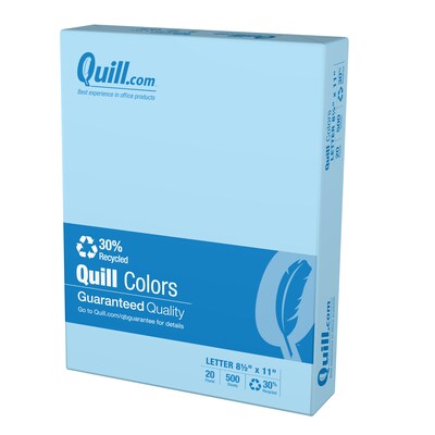Quill Brand 30% Recycled 8.5 x 11 Multipurpose Paper, 20 lbs, Blue, 500 Sheets/Ream (720559)