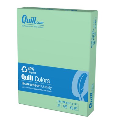 Quill Brand® 30% Recycled Colored Multipurpose Paper, 20 lbs., 8.5 x 11, Green, 500 Sheets/Ream, 1