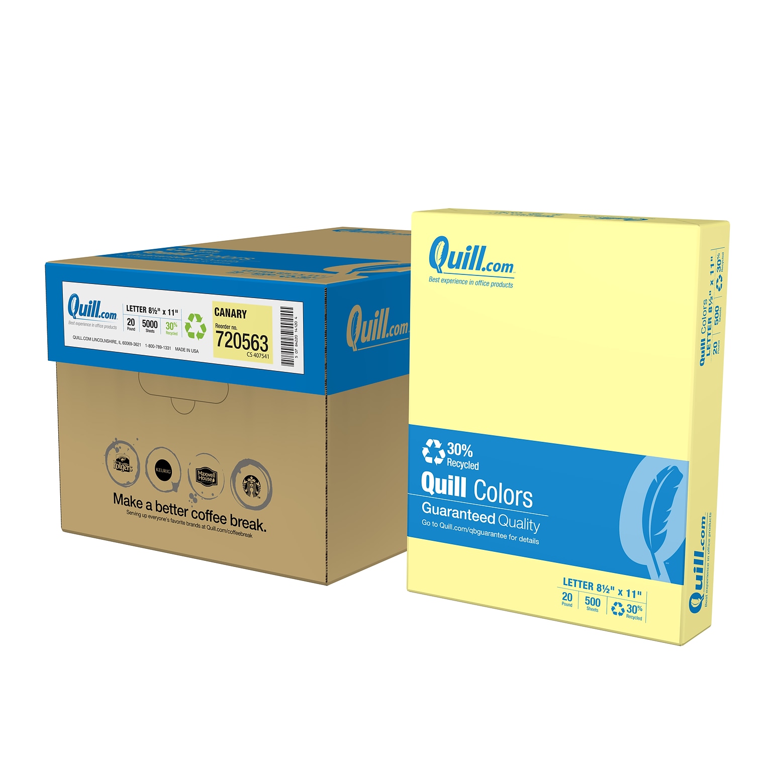 Quill Brand® 30% Recycled 8.5 x 11 Multipurpose Paper, 20 lbs., Canary Yellow, 500 Sheets/Ream, 10 Reams/Carton (720563CT)