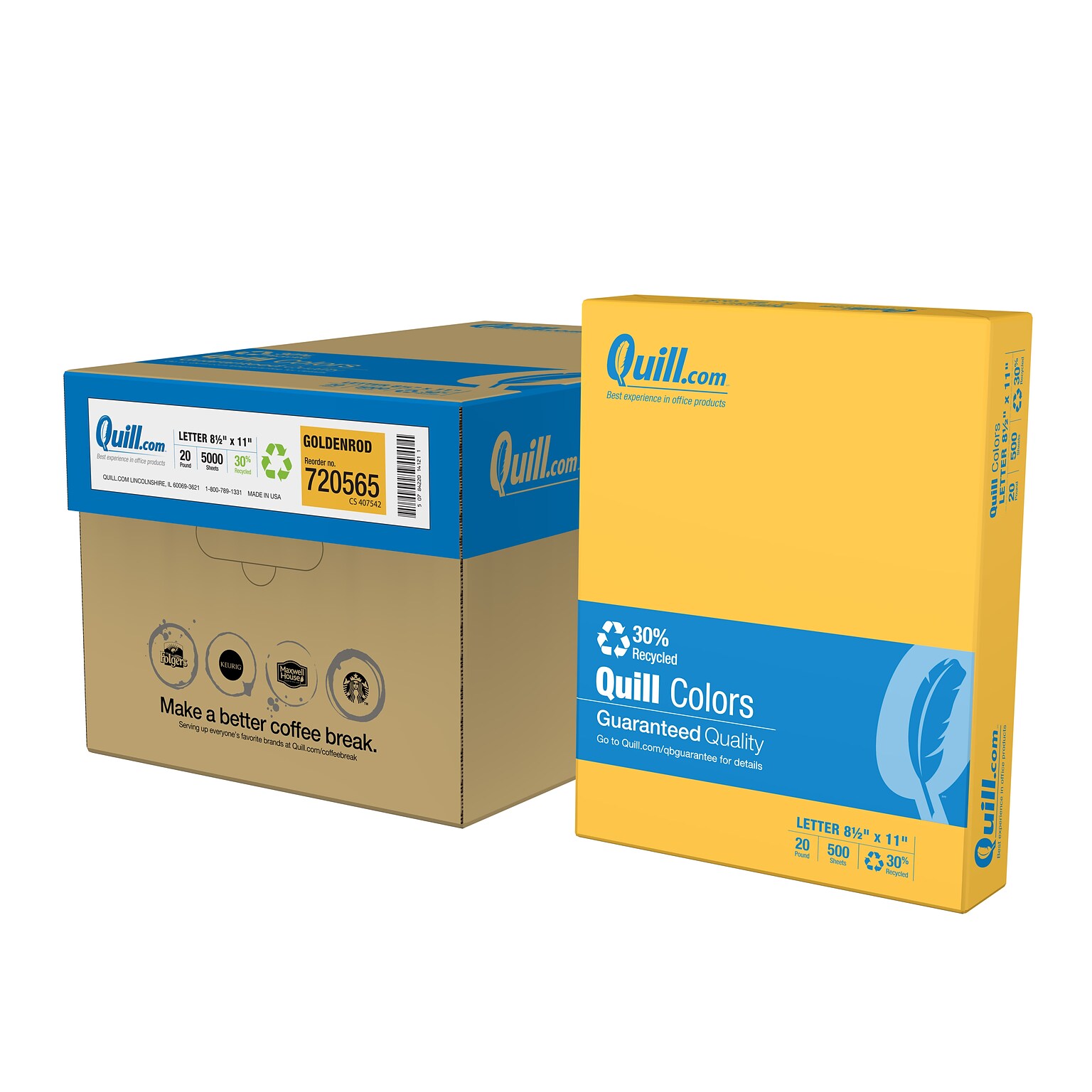 Quill Brand® 30% Recycled 8.5 x 11 Multipurpose Paper, 20 lbs., Goldenrod, 500 sheets/Ream, 10 Reams/Carton (720565CT)