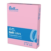 Quill Brand® 30% Recycled Colored Multipurpose Paper, 20 lbs., 8.5 x 11, Pink, 500 Sheets/Ream, 10