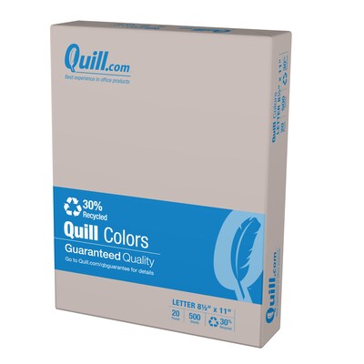 Quill Brand® 30% Recycled Colored Multipurpose Paper, 20 lbs., 8.5 x 11, Gray, 500 Sheets/Ream, 10