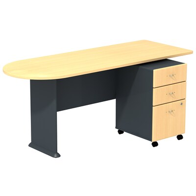 Bush Business Furniture Cubix Peninsula Desk w/ 3 Drawer Mobile Pedestal, Beech (SRA026BESU)