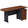 Bush Business Furniture Cubix Peninsula Desk w/ 3 Drawer Mobile Pedestal, Hansen Cherry, Installed (SRA026HCSUFA)