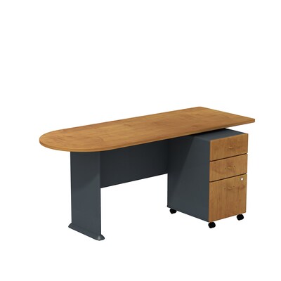 Bush Business Furniture Cubix Peninsula Desk w/ 3 Drawer Mobile Pedestal, Natural Cherry (SRA026NCSU)