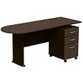 Bush Business Furniture Cubix Peninsula Desk w/ 3 Drawer Mobile Pedestal, Sienna Walnut, Installed (SRA026WASUFA)