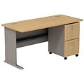 Bush Business Furniture Cubix Desk w/ 2 Drawer Mobile Pedestal, Light Oak, Installed (SRA027LOSUFA)