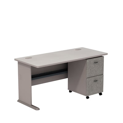 Bush Business Furniture Cubix Desk w/ 2 Drawer Mobile Pedestal, Pewter (SRA027PESU)