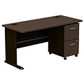 Bush Business Furniture Cubix Desk w/ 2 Drawer Mobile Pedestal, Sienna Walnut (SRA027WASU)