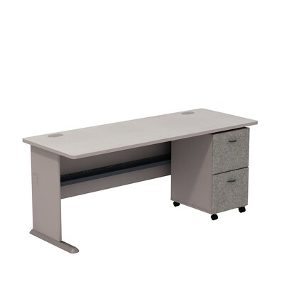 Bush Business Furniture Cubix Desk w/ 2 Drawer Mobile Pedestal, Pewter, Installed (SRA028PESUFA)