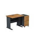 Bush Business Furniture Cubix Desk w/ 2 Drawer Mobile Pedestal, Natural Cherry (SRA029NCSU)