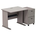 Bush Business Furniture Cubix Desk w/ 2 Drawer Mobile Pedestal, Pewter (SRA029PESU)