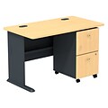 Bush Business Furniture Cubix Desk w/ 2 Drawer Mobile Pedestal, Beech, Installed (SRA030BESUFA)