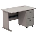Bush Business Furniture Cubix Desk w/ 2 Drawer Mobile Pedestal, Pewter, Installed (SRA030PESUFA)
