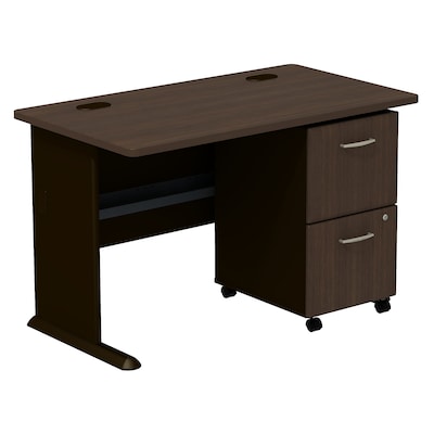 Bush Business Furniture Cubix Desk w/ 2 Drawer Mobile Pedestal, Sienna Walnut (SRA030WASU)