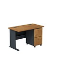 Bush Business Furniture Cubix Desk w/ 2 Drawer Mobile Pedestal, Natural Cherry, Installed (SRA030NCSUFA)