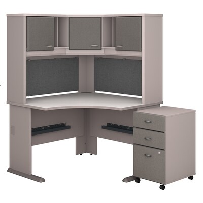 Bush Business Furniture Cubix 48w Corner Desk With Hutch And Mobile File Cabinet Pewter Sra040pesu Quill Com