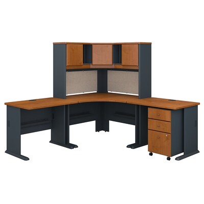Bush Business Furniture Cubix 84W x 84D Corner Desk with Hutch and Mobile File Cabinet, Natural Cherry (SRA061NCSU)