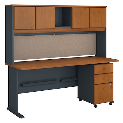 Bush Business Furniture Cubix 72W Desk with Hutch and Mobile File Cabinet, Natural Cherry (SRA051NCSU)