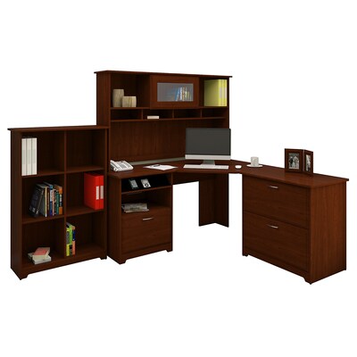 Bush Furniture Cabot Corner Desk with Hutch, Lateral File Cabinet and 6 Cube Organizer, Harvest Cherry (CAB002HVC)