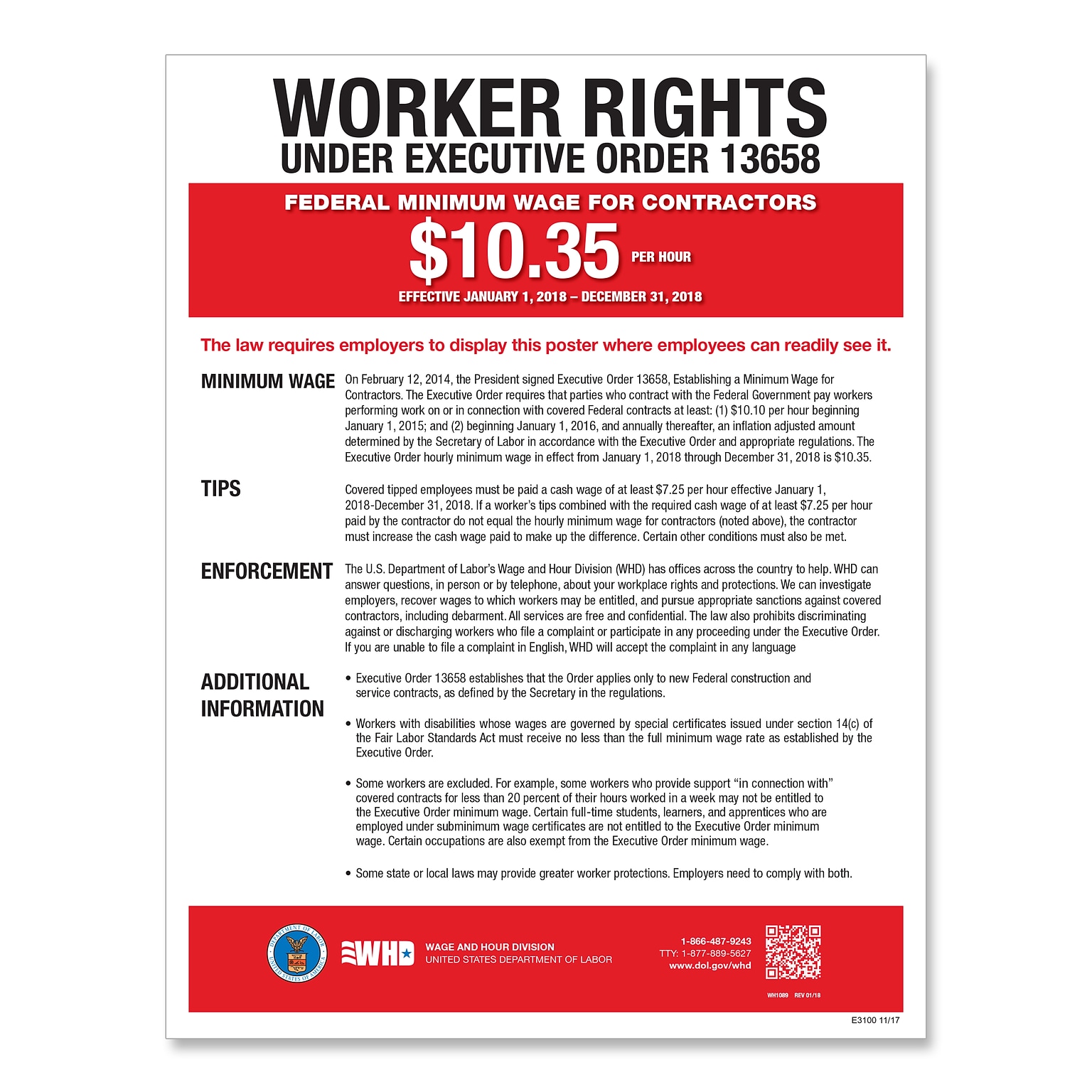 ComplyRight Federal Minimum Wage for Contractors Poster, English (E2240)