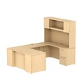 Bush Business Furniture Emerge 66W x 30D U Shaped Desk with Hutch and 2 Pedestals, Natural Maple, Installed (300S056ACFA)