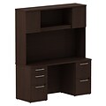 Bush Business Furniture Emerge 66W x 22D L Shaped Desk with Hutch and 2 Pedestals, Mocha Cherry, Installed (300S062MRFA)