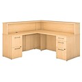 Bush Business Furniture Emerge L Shaped Reception Desk with 2 and 3 Drawer Pedestals, Natural Maple, Installed (300S073ACFA)