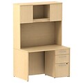 Bush Business Furniture Emerge 48W x 30D Desk w/ 3 Drawer Pedestal and 48W Hutch, Natural Maple (300S079AC)