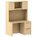 Bush Business Furniture Emerge 48W x 30D Desk w/ 2 Drawer Pedestal and 48W Hutch, Natural Maple (300S081AC)
