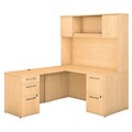 Bush Business Furniture Emerge 60W x 30D L Shaped Desk with Hutch and 2 Pedestals, Natural Maple (300S103AC)