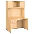 Bush Business Furniture Emerge 48W x 30D Desk with Hutch and 3/4 Pedestal, Natural Maple (300S102AC)