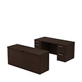Bush Business Furniture Emerge 72W x 30D L Shaped Desk with 2 Pedestals, Mocha Cherry, Installed (300S025MRFA)