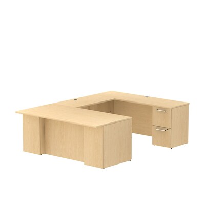 Bush Business Furniture Emerge 72W x 36D U Shaped Desk with 2 Pedestals, Natural Maple, Installed (300S029ACFA)