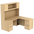 Bush Business Furniture Emerge 66W x 30D L Shaped Desk with Hutch and 2 Pedestals, Natural Maple, Installed (300S040ACFA)