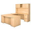 Bush Business Furniture Emerge 72W x 36D Bow Front U Shaped Desk w/ Hutch and 2 Pedestals, Natural Maple (300S041AC)