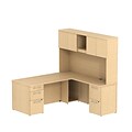 Bush Business Furniture Emerge 72W x 30D L Shaped Desk w/ Hutch and 2 Pedestals, Natural Maple (300S050AC)
